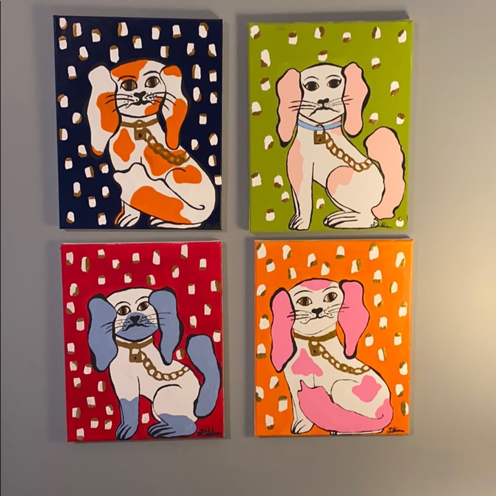 Staffordshire dog paintings on 11x14 canvas